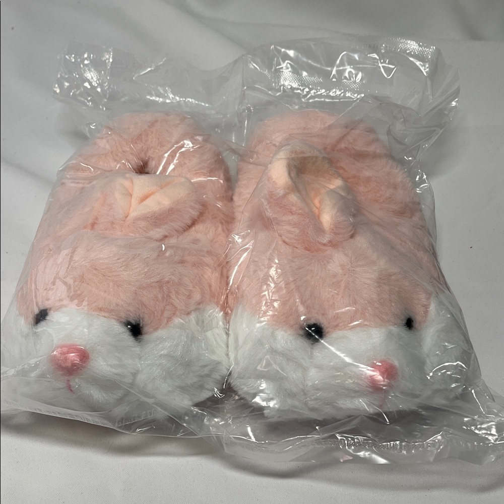 Pink and White Kids Bunny Slippers